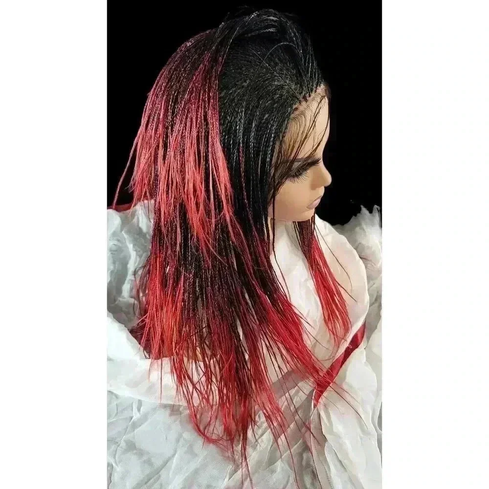 Yassine Red/Black Ombre Braided Wig | 100% Handmade Micro Millions Lace